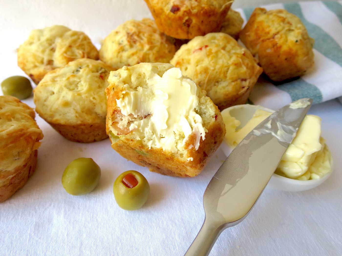 SAVOURY MUFFINS WITH HAM, CHEESE AND GREEN OLIVES - What Sarah Bakes