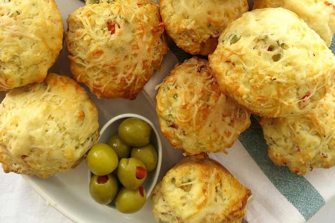 SAVOURY MUFFINS WITH HAM, CHEESE AND GREEN OLIVES - What Sarah Bakes