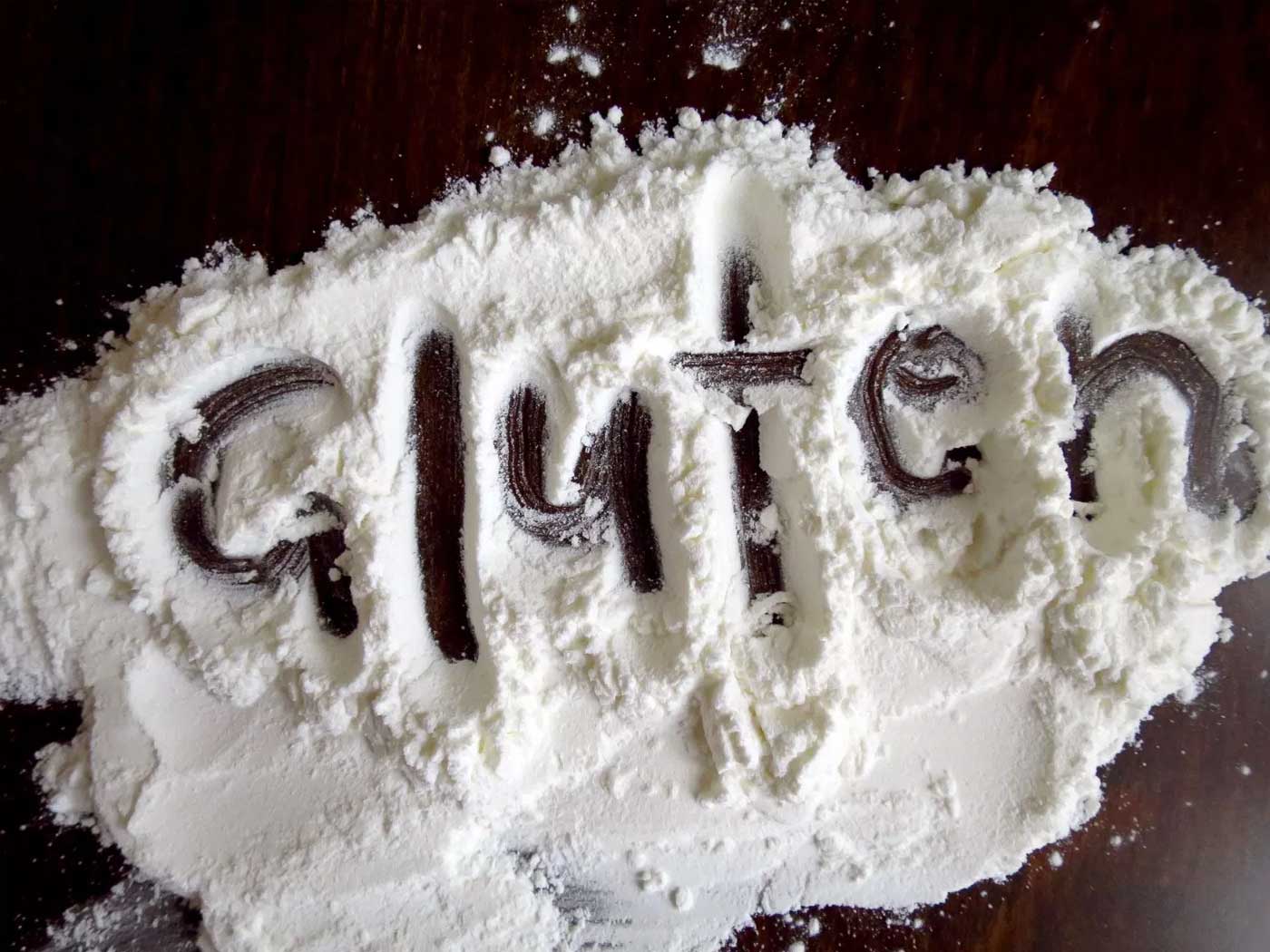 Gluten free flour with the word gluten written in it
