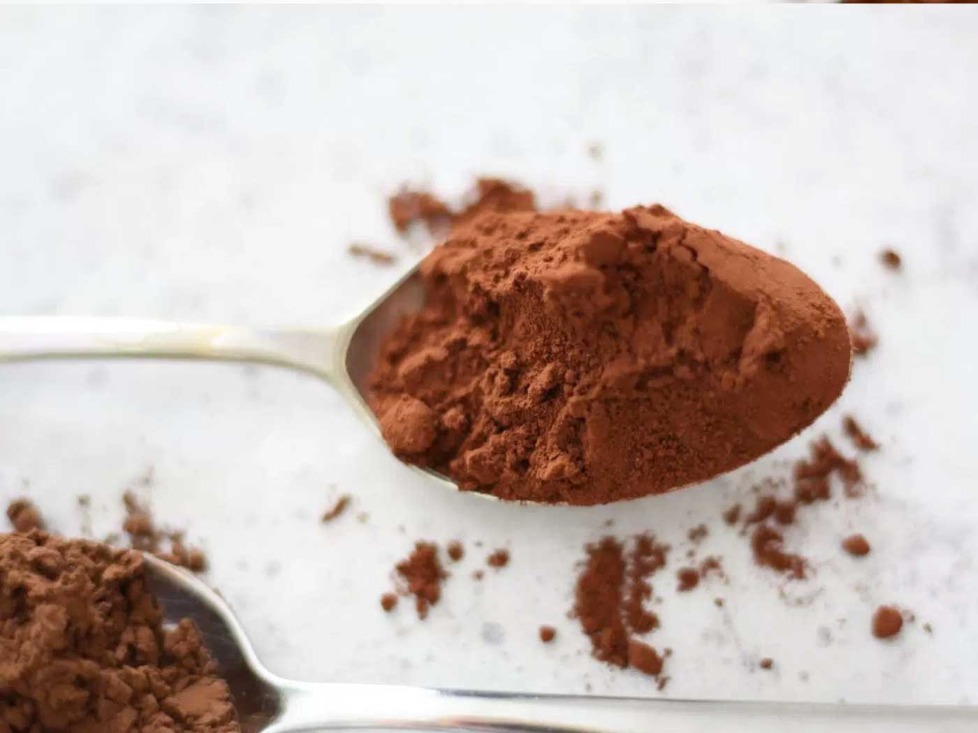 Dutch cocoa powder on a spoon
