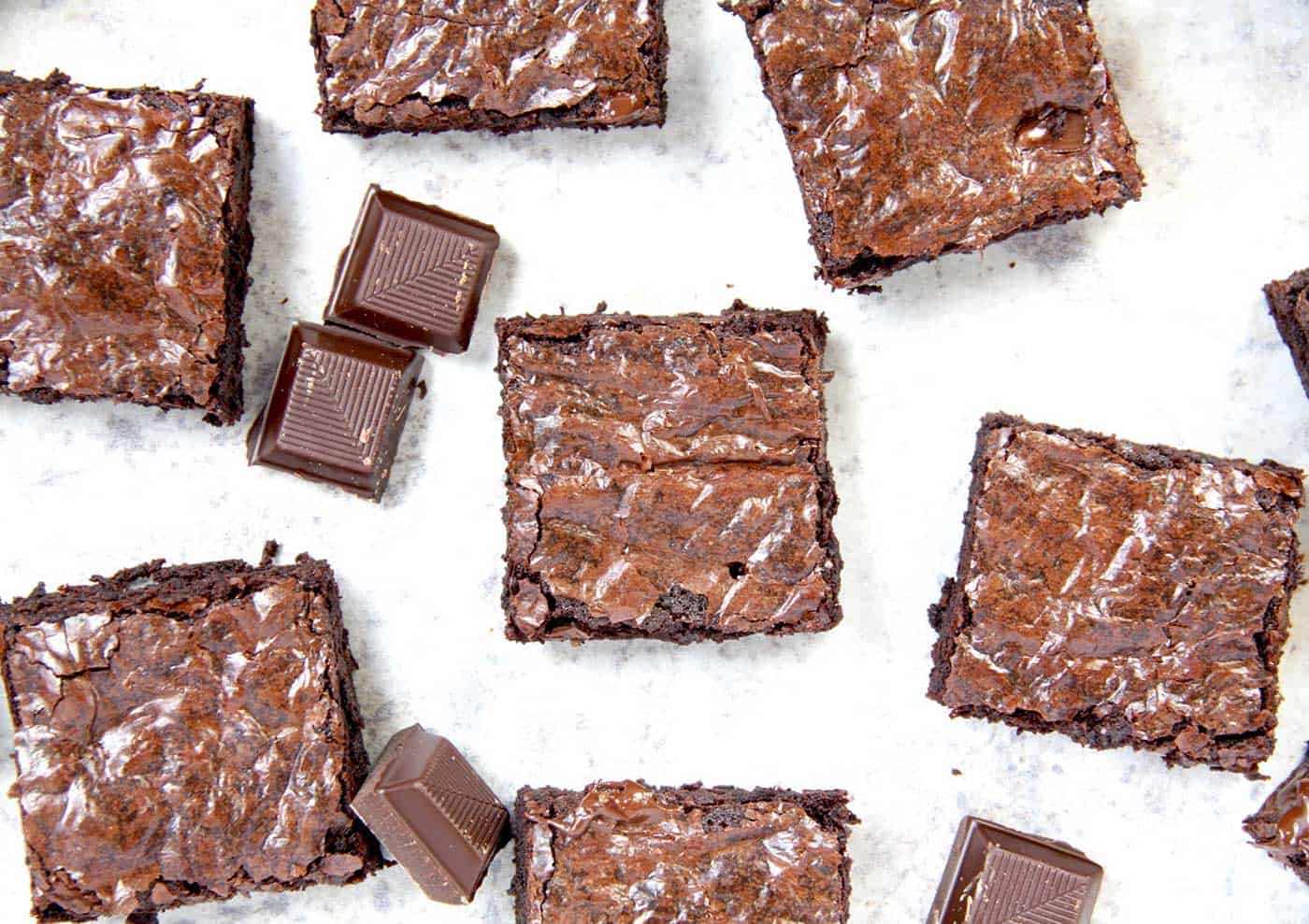 Pieces of brownie on a baking sheet