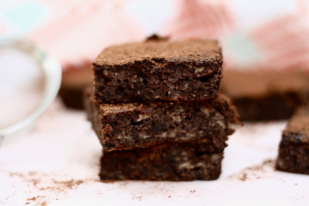 Three brownies stacked on top of each other