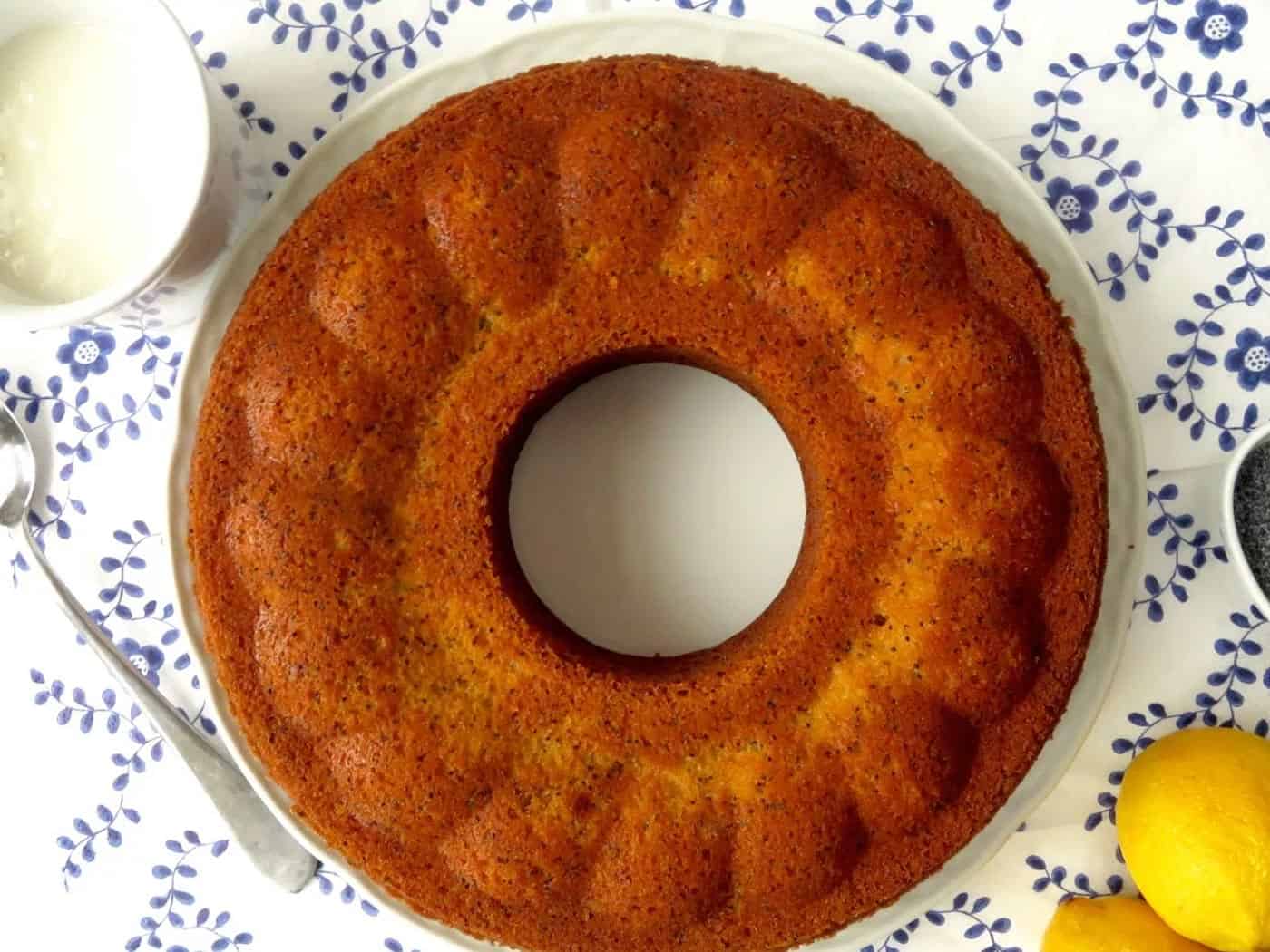 An un-iced lemon and poppy seed cake
