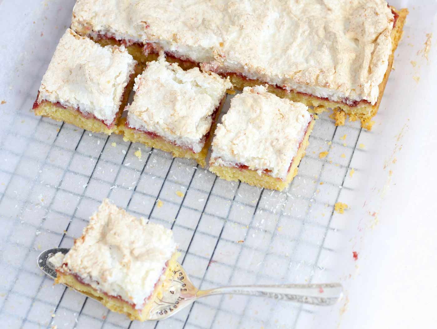 Louise cake slice on cooling rack