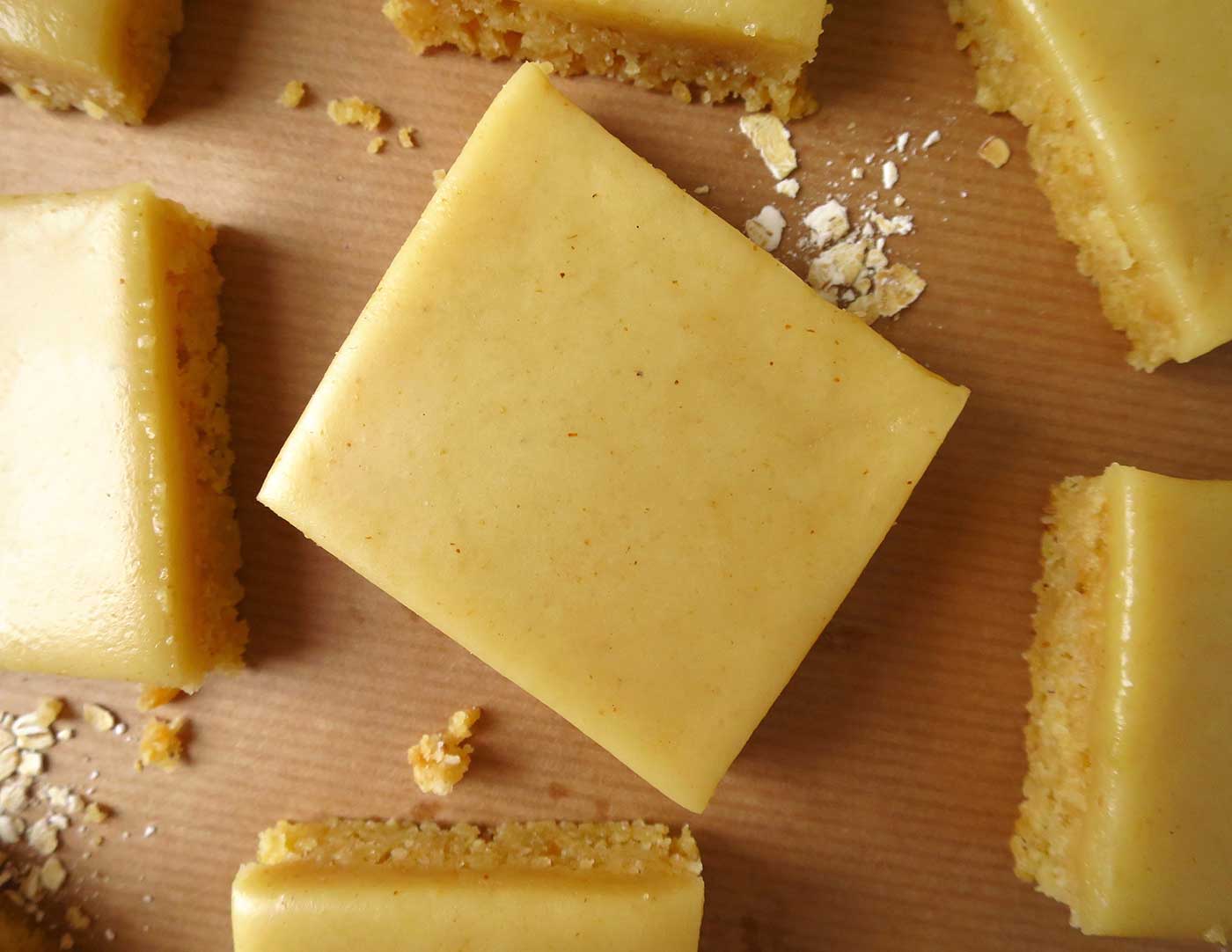Birds eye view of a piece of Ginger Crunch