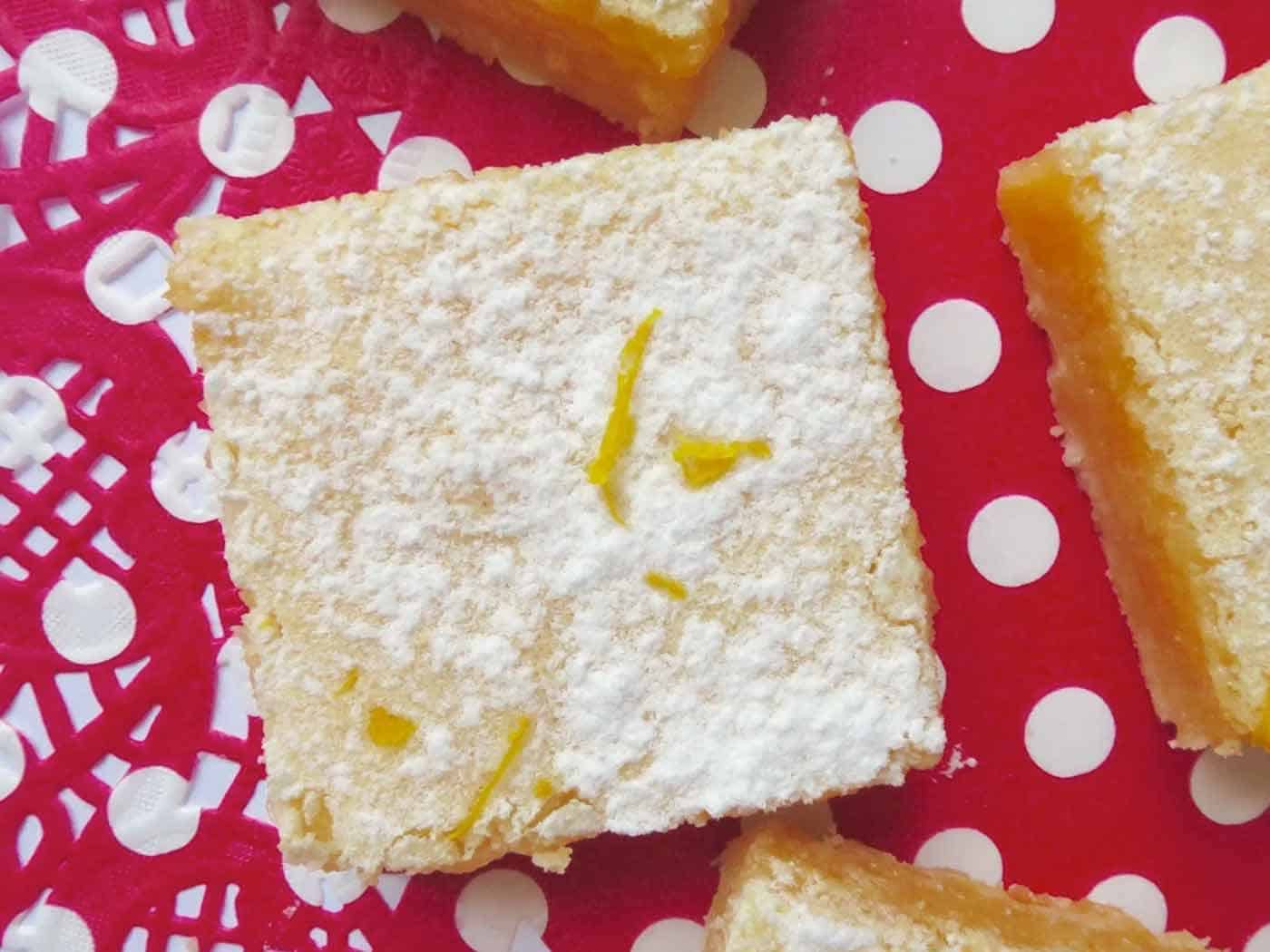 Birds-eye view of sticky lemon bar
