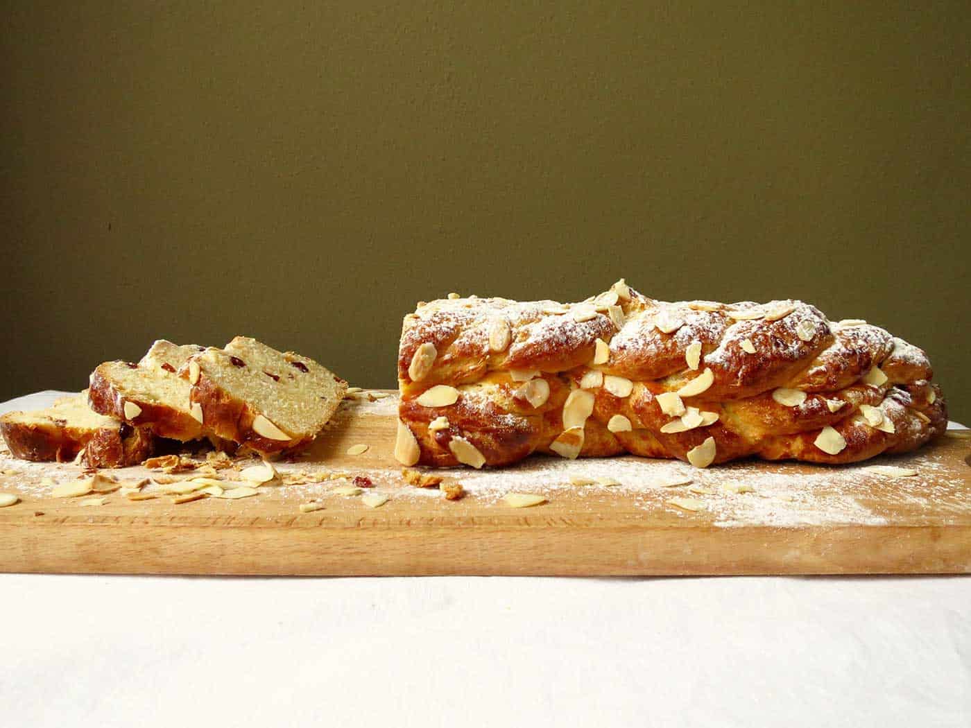 Vanocka Christmas Bread with some of it sliced.