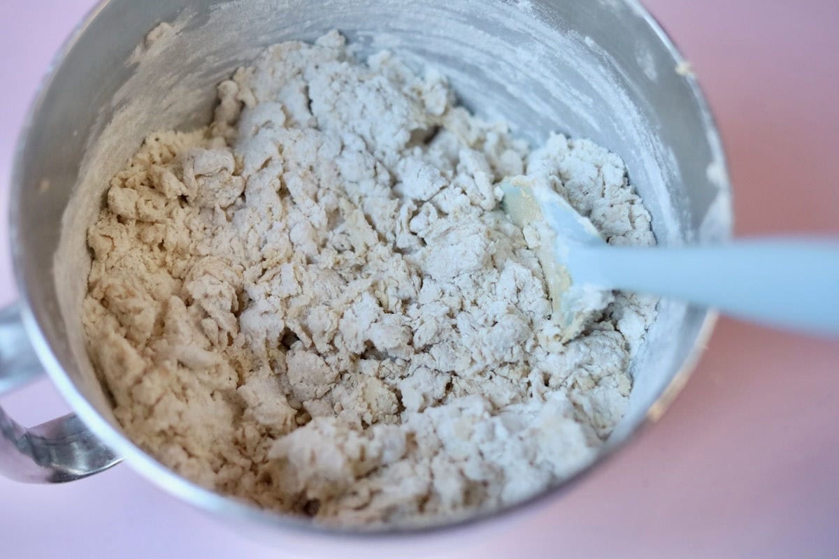 Creamed butter and sugar mixed with the dry ingredients.